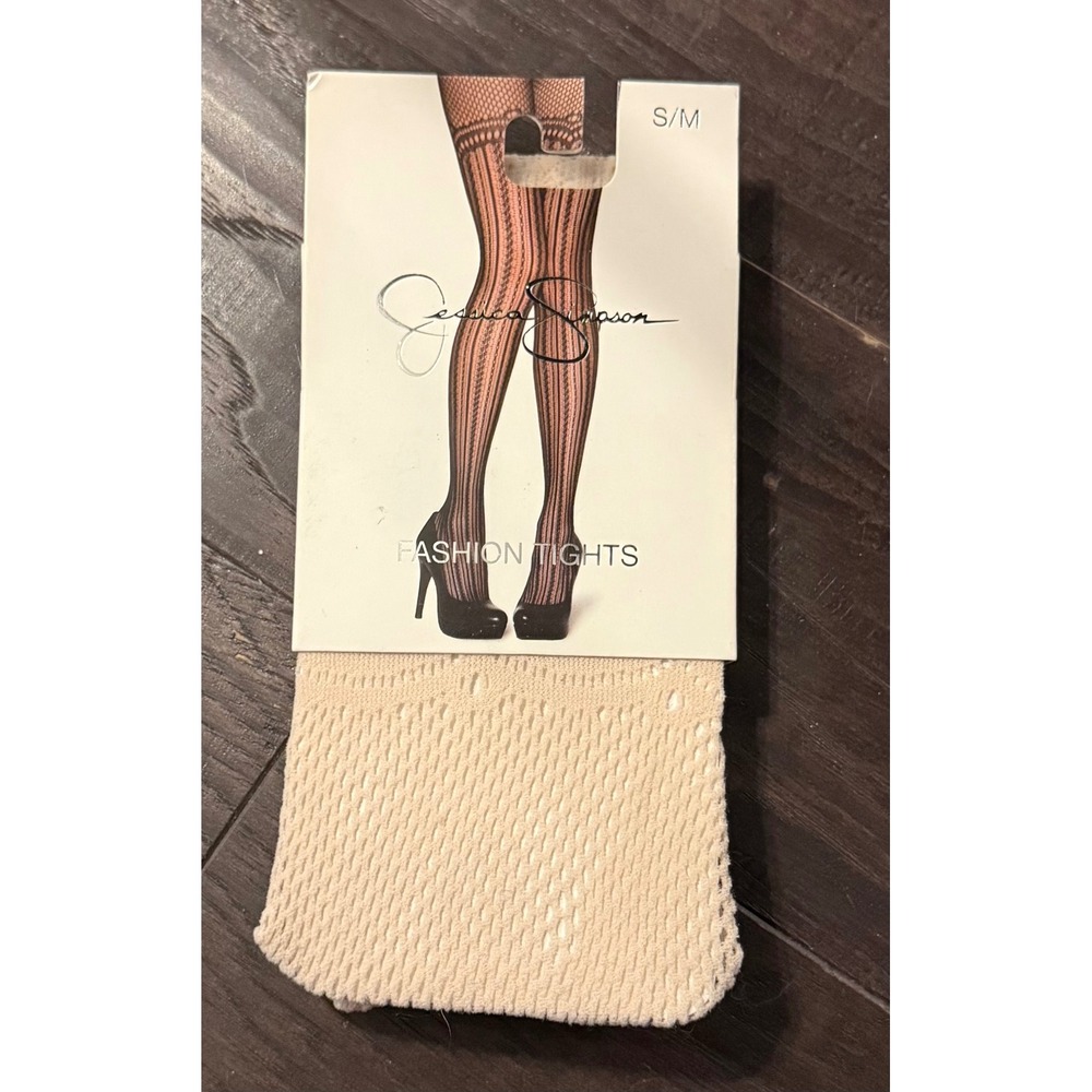 Jessica Simpson S/M Fashion Tights Whitecap Gray Pointelle Fishnet Stripe NEW